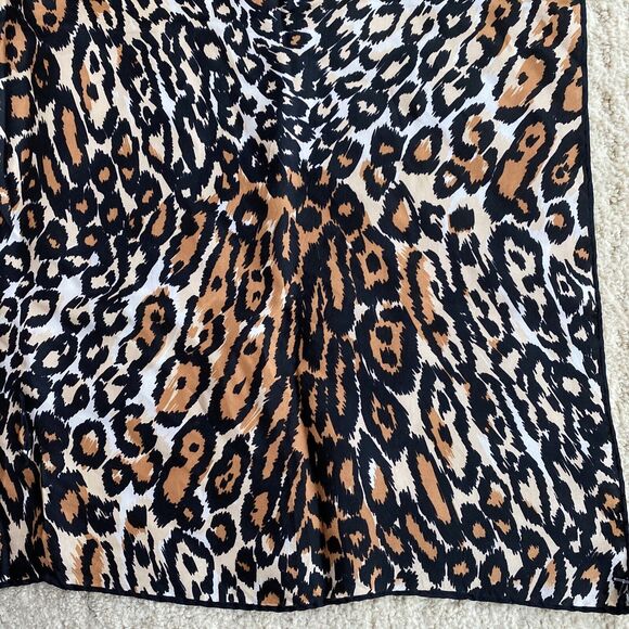 Vintage Silk & Rayon Blend Animal Print Scarf Japan 26” Square Black Tan Cream - Picture 3 of 7